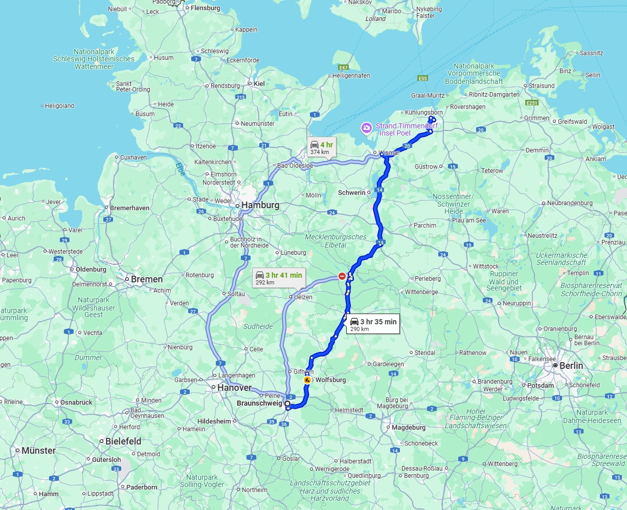 Anreise von Braunschweig Zu Rostock Über via A14