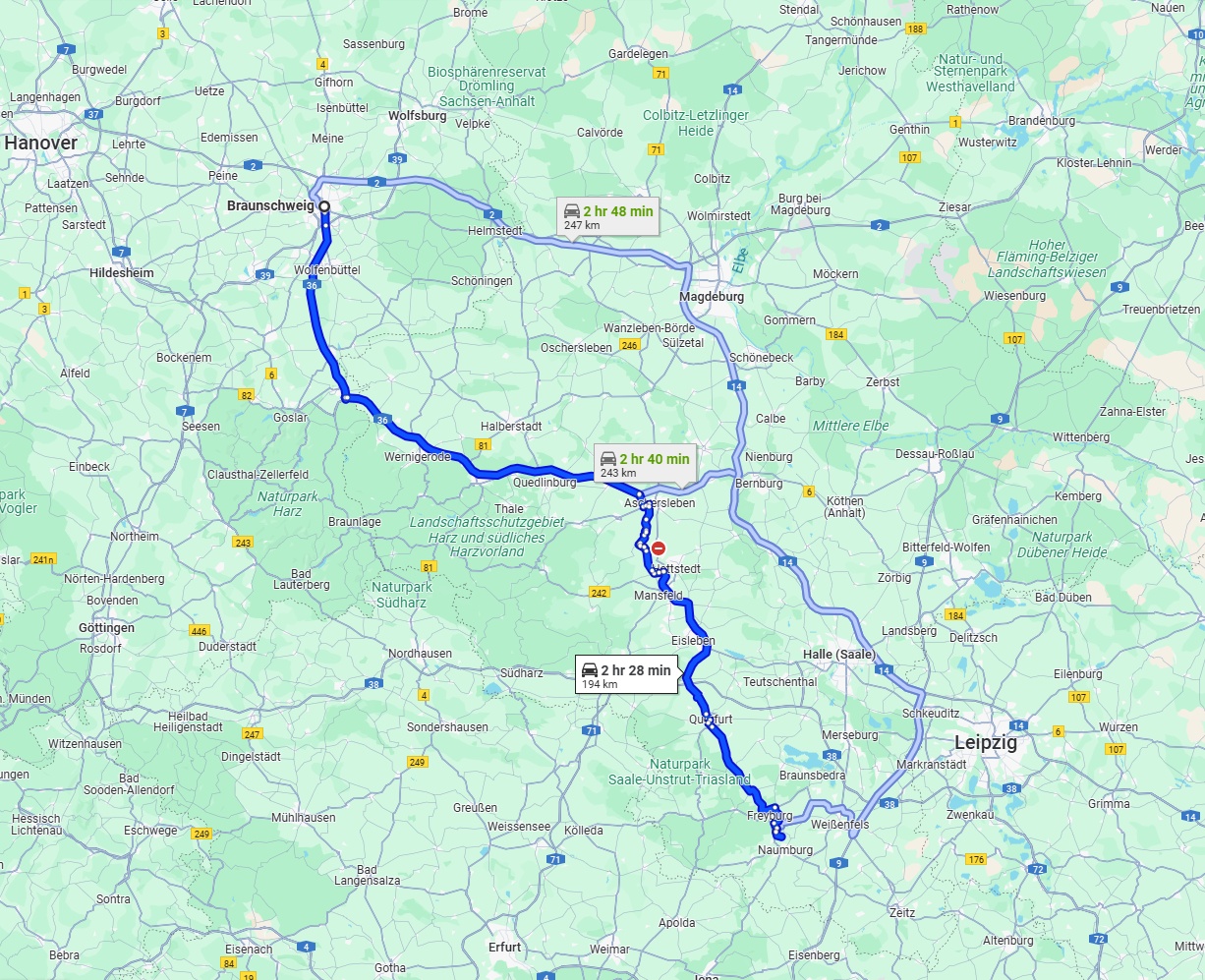 Anreise von Braunschweig Zu Saale Über via A36 and B180