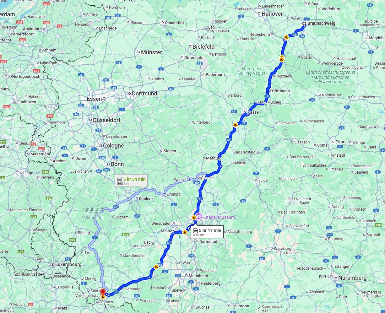 Anreise von Braunschweig Zu Saarbrücken Über via A7