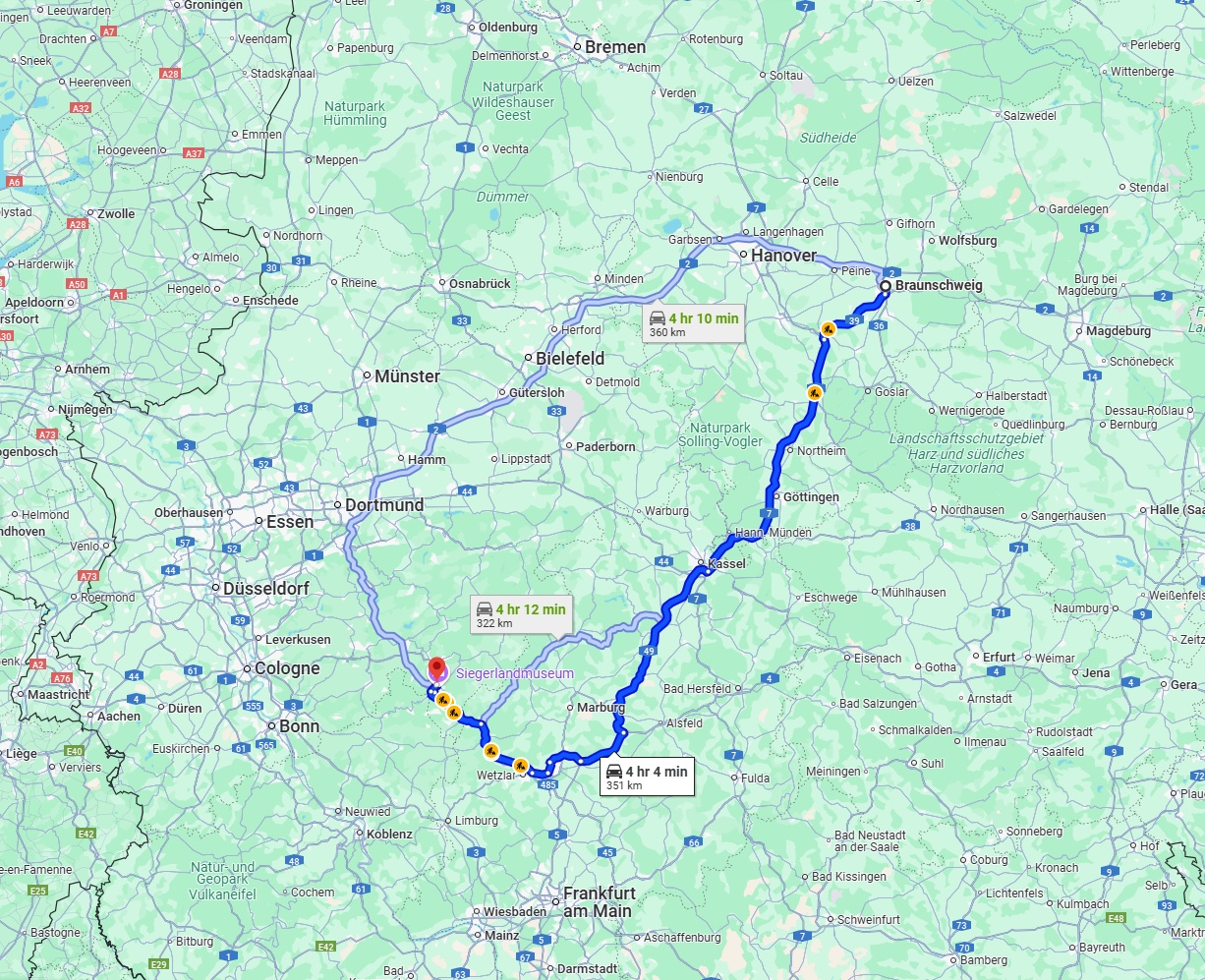 Anreise von Braunschweig Zu Siegen Über via A7