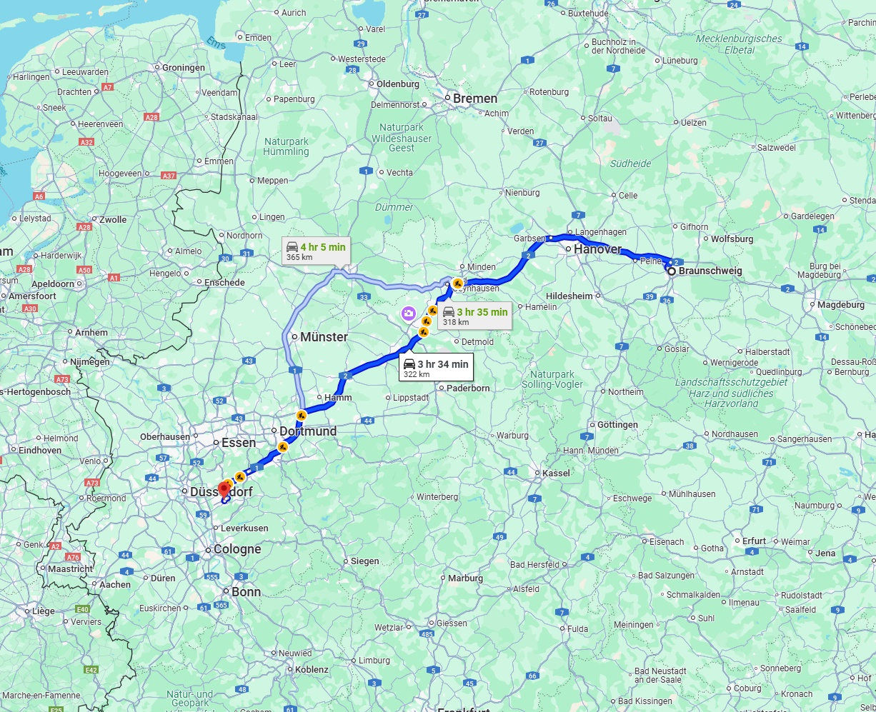 Anreise von Braunschweig Zu Solingen Über via A2