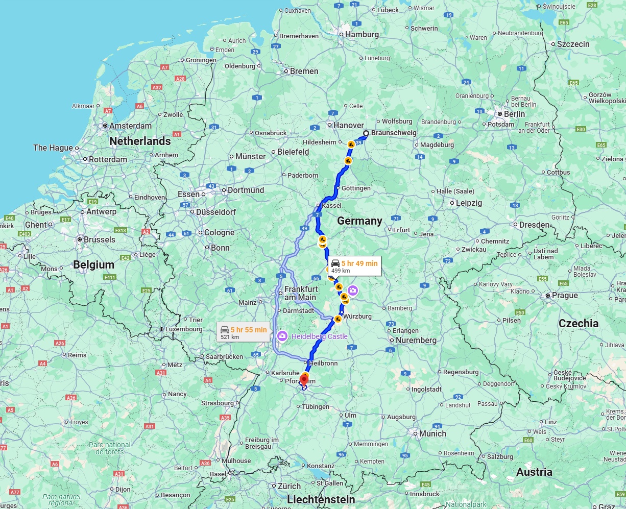 Anreise von Braunschweig Zu Stuttgart Über via A7