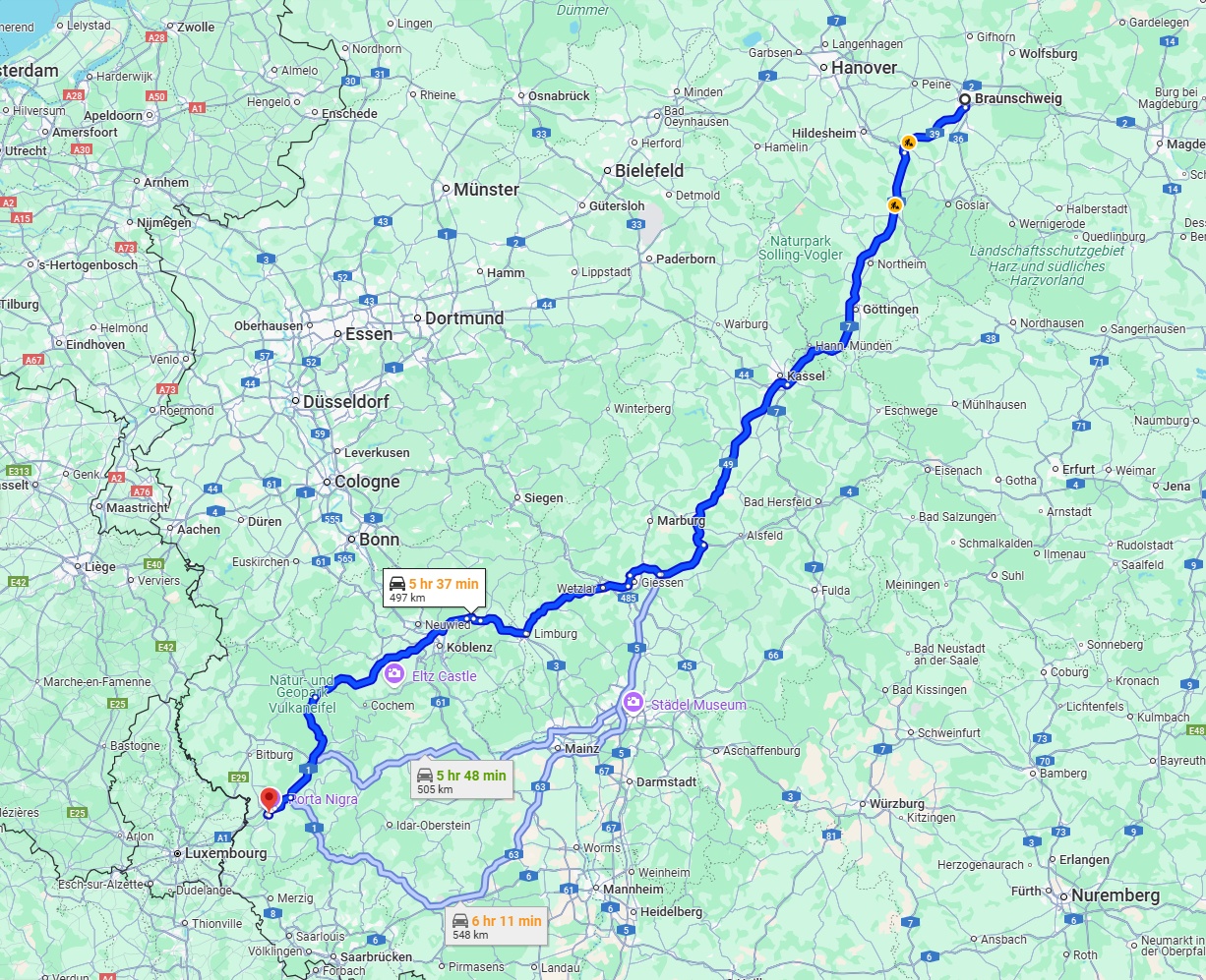 Anreise von Braunschweig Zu Trier Über via A7
