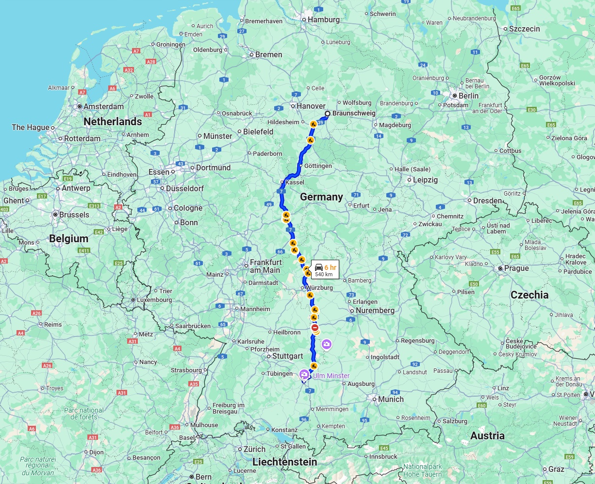 Anreise von Braunschweig Zu Ulm Über via A7