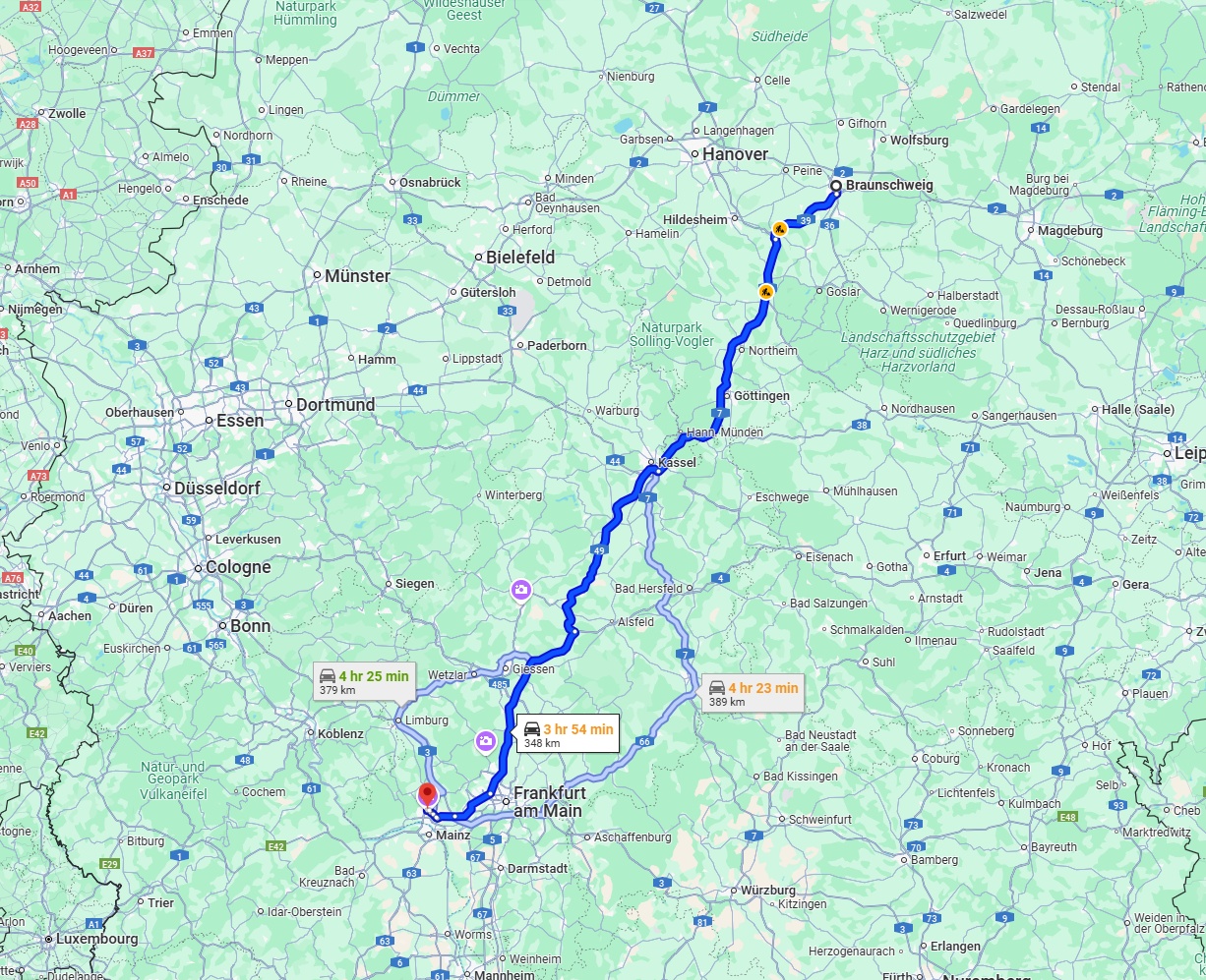Anreise von Braunschweig Zu Wiesbaden Über via A7