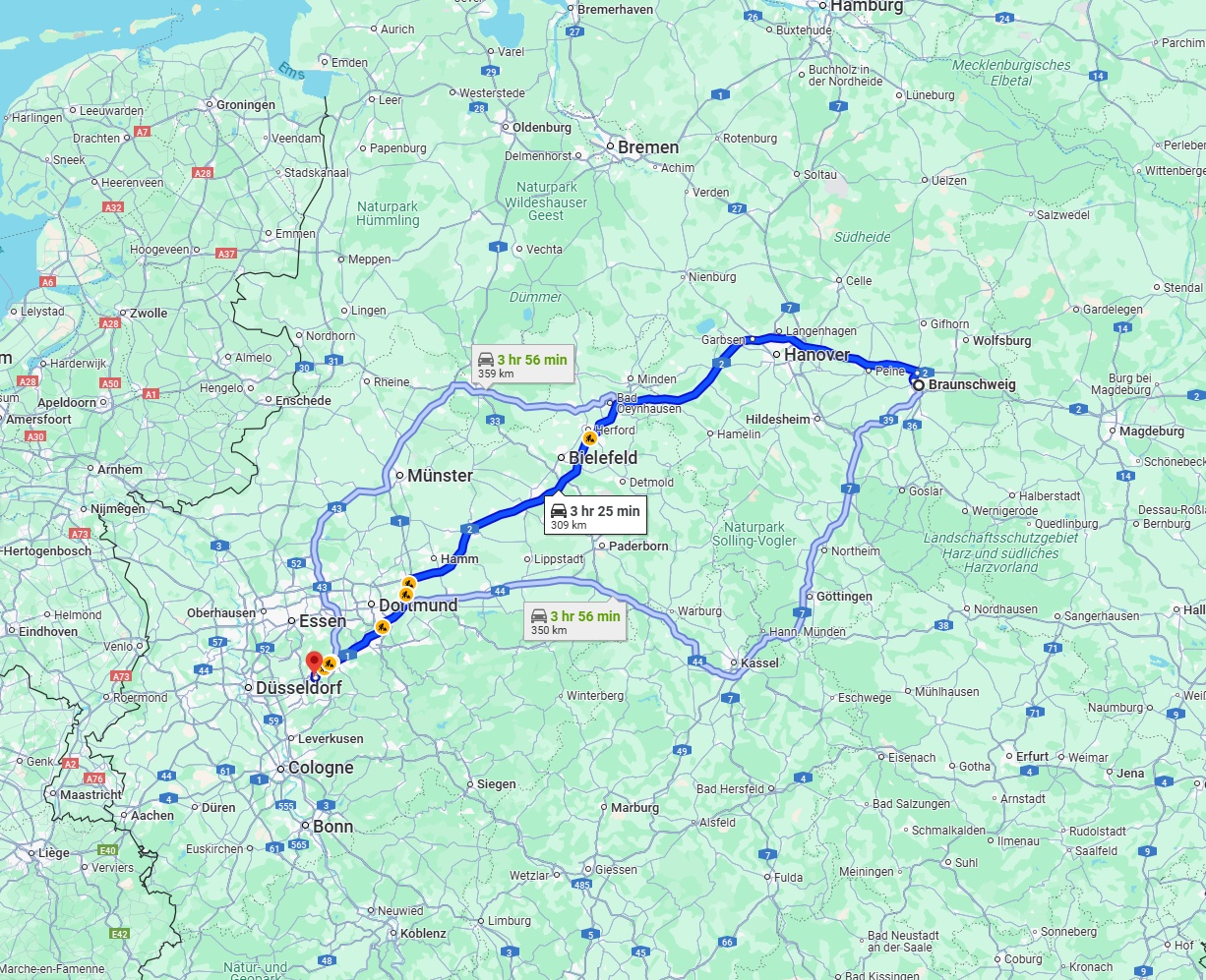 Anreise von Braunschweig Zu Wuppertal Über via A2