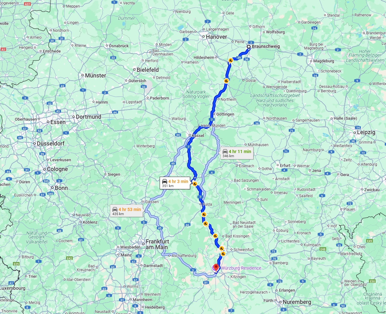 Anreise von Braunschweig Zu Würzburg Über via A7
