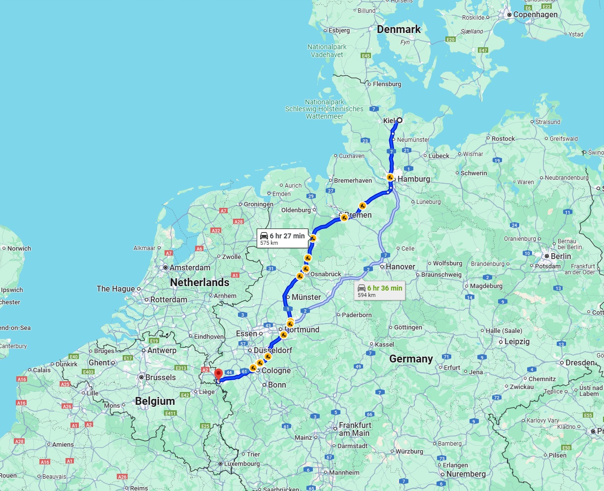 Anreise von Kiel Zu Aachen Über via A1
