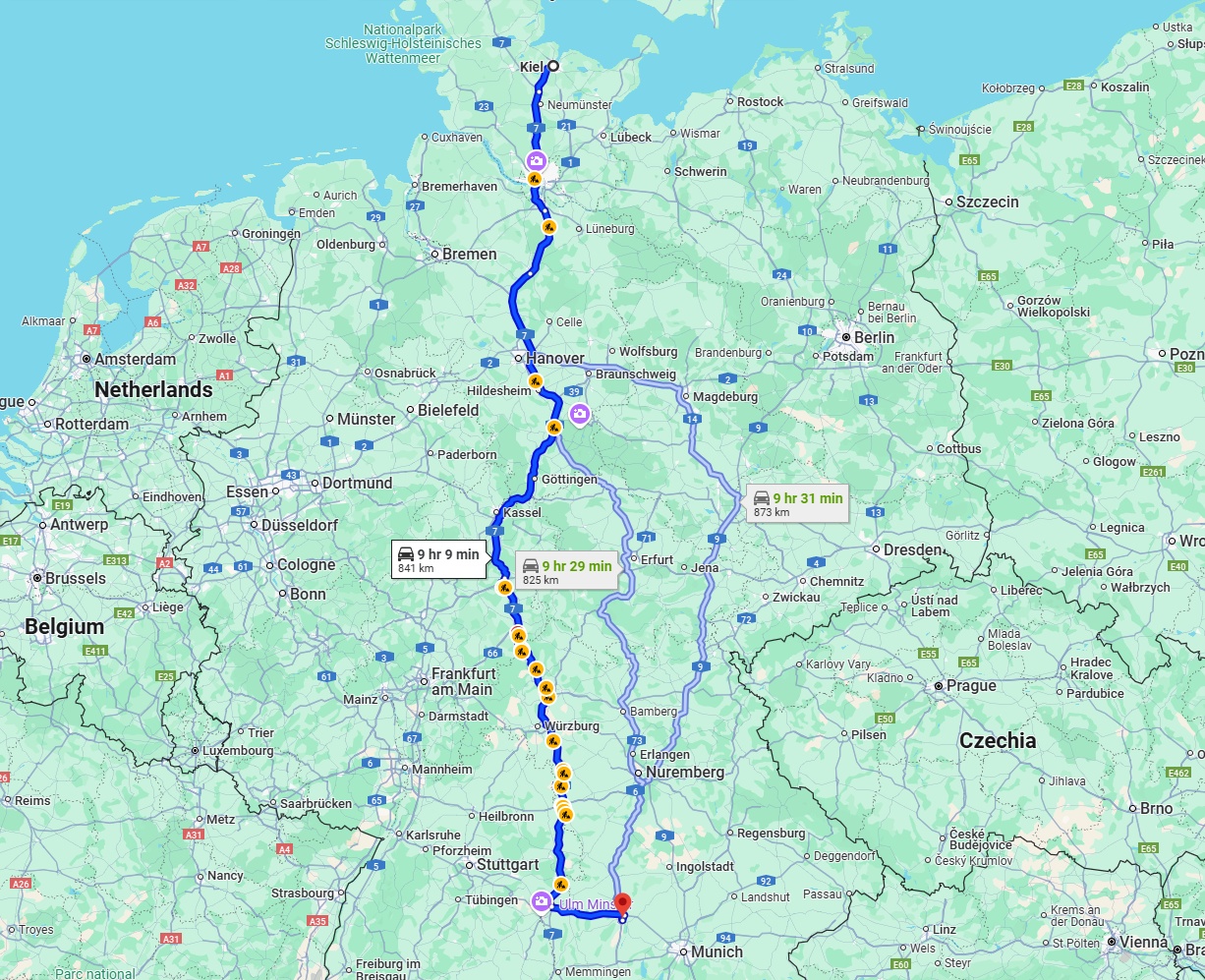 Anreise von Kiel Zu Augsburg Über via A7