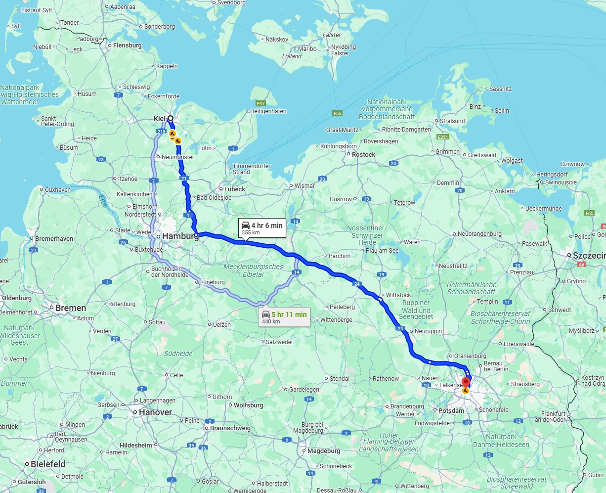 Anreise von Kiel Zu Berlin Über via A24