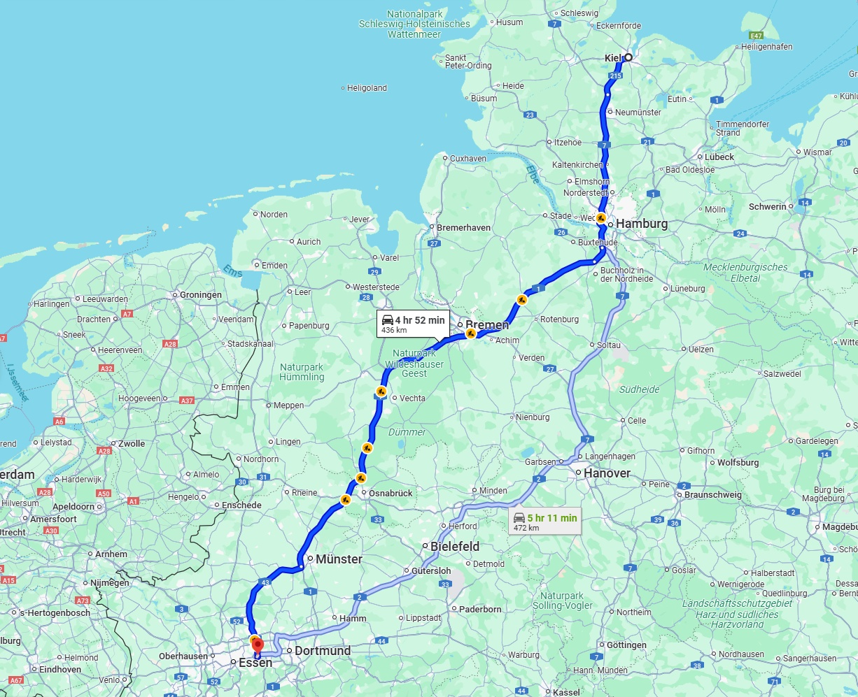 Anreise von Kiel Zu Bochum Über via A1