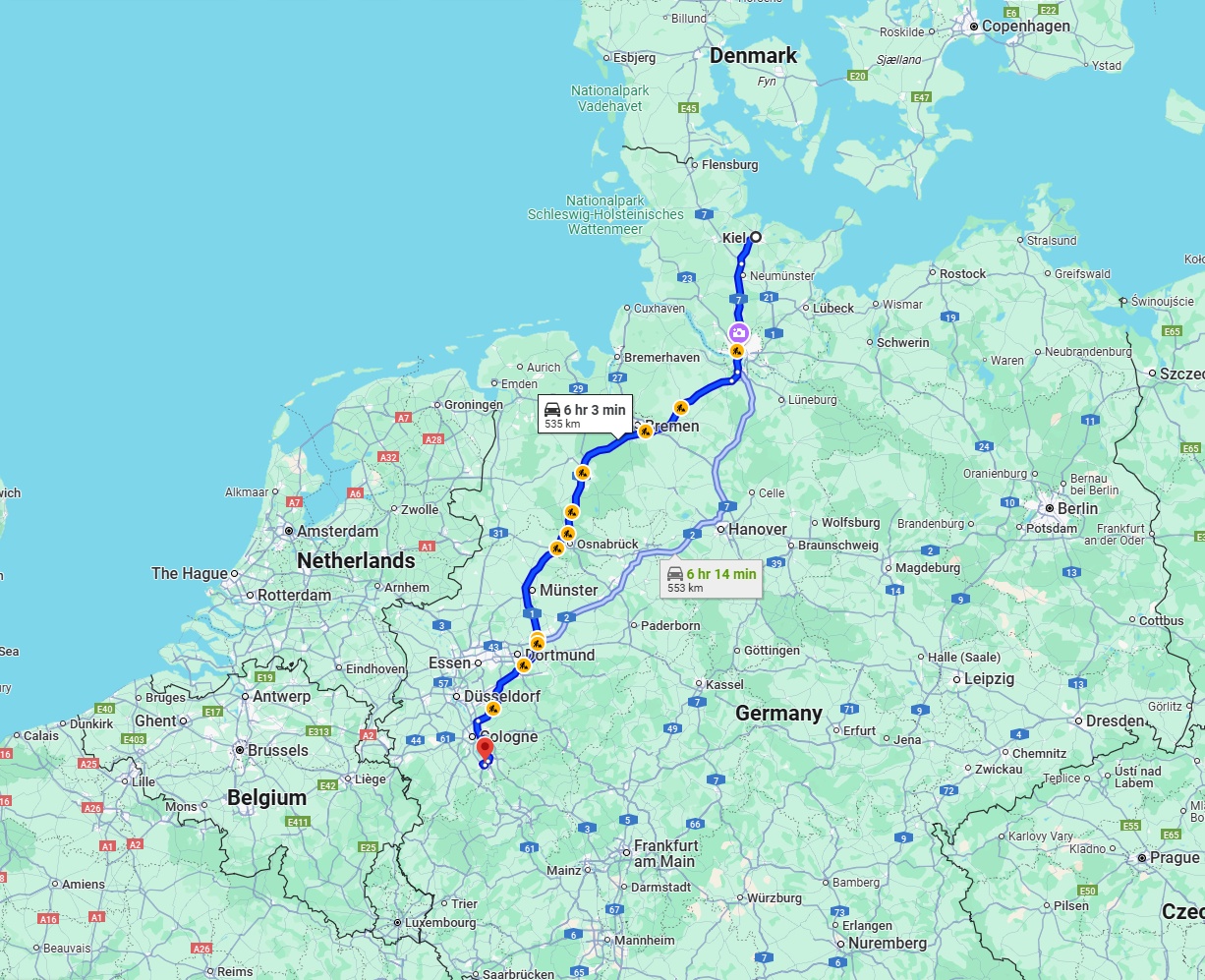 Anreise von Kiel Zu Bonn Über via A1