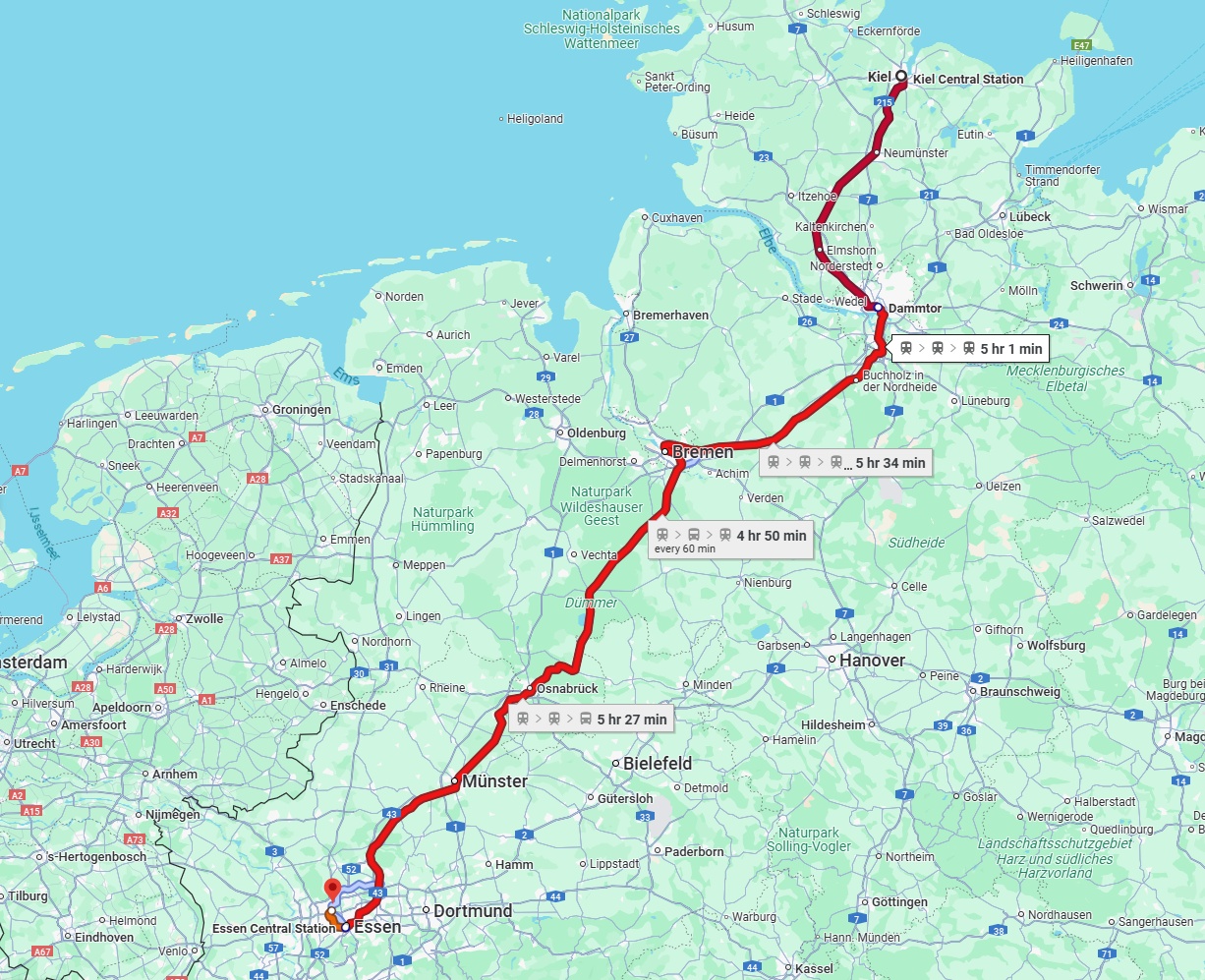 Anreise von Kiel Zu Bottrop Über 
