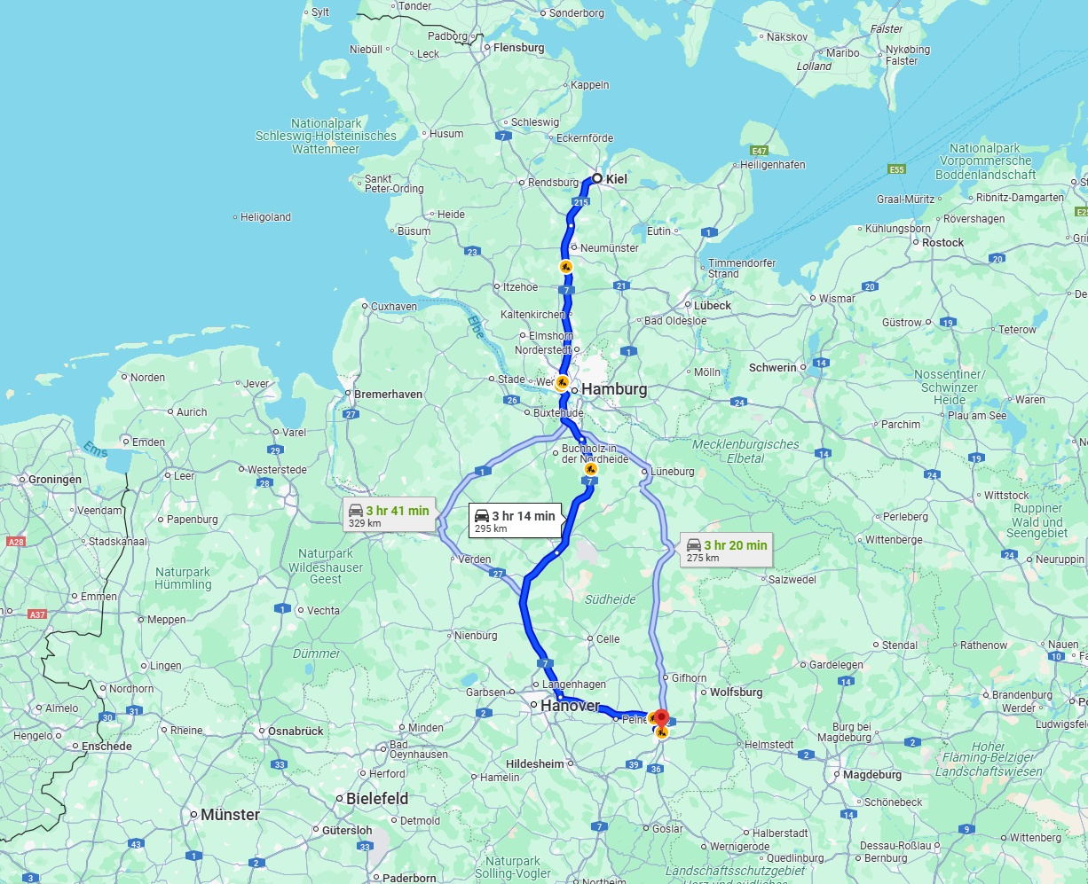 Anreise von Kiel Zu Braunschweig Über via A7