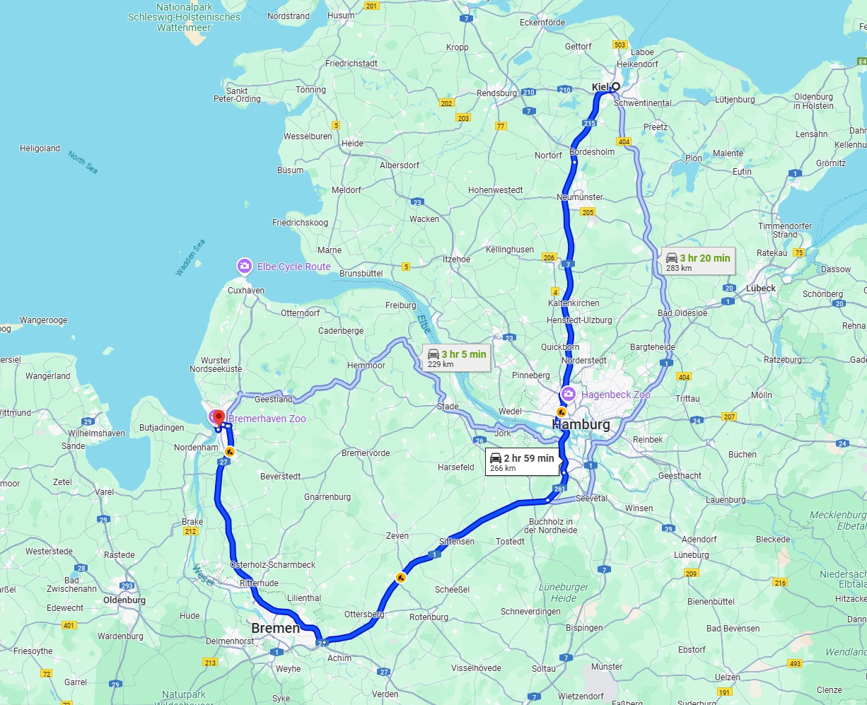 Anreise von Kiel Zu Bremerhaven Über via A7, A1 and A27