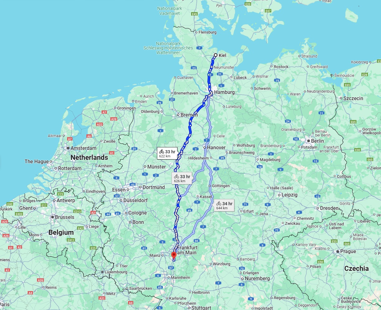Anreise von Kiel Zu Darmstadt Über 