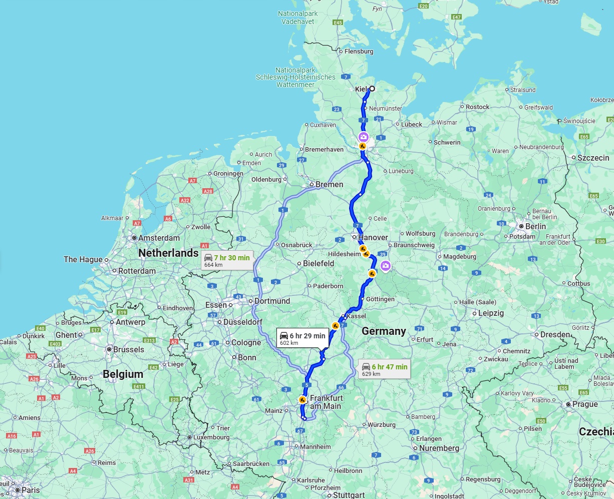 Anreise von Kiel Zu Darmstadt Über via A7