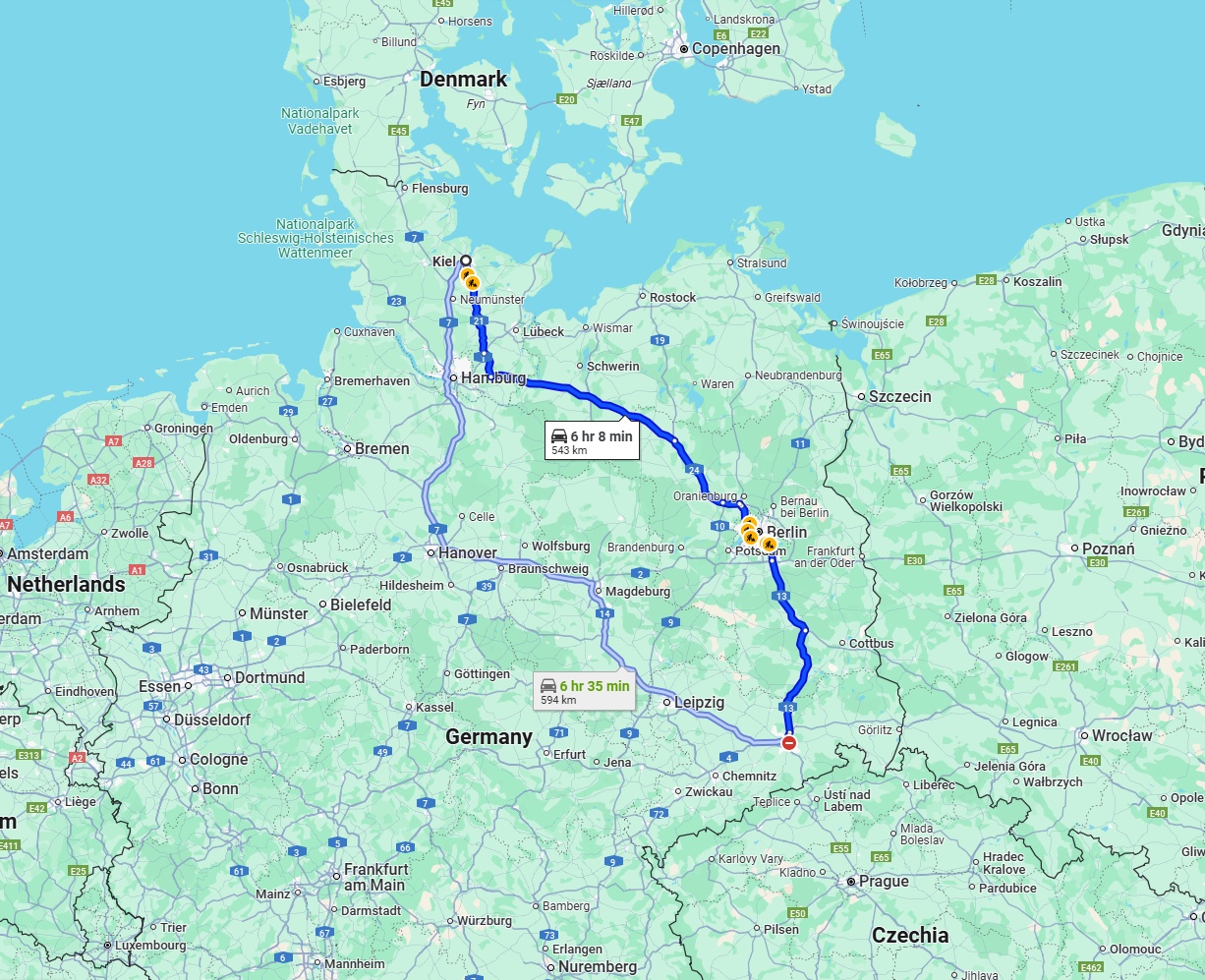 Anreise von Kiel Zu Dresden Über via A24 and A13