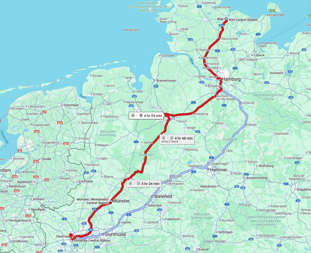 Anreise von Kiel Zu Duisburg Über 