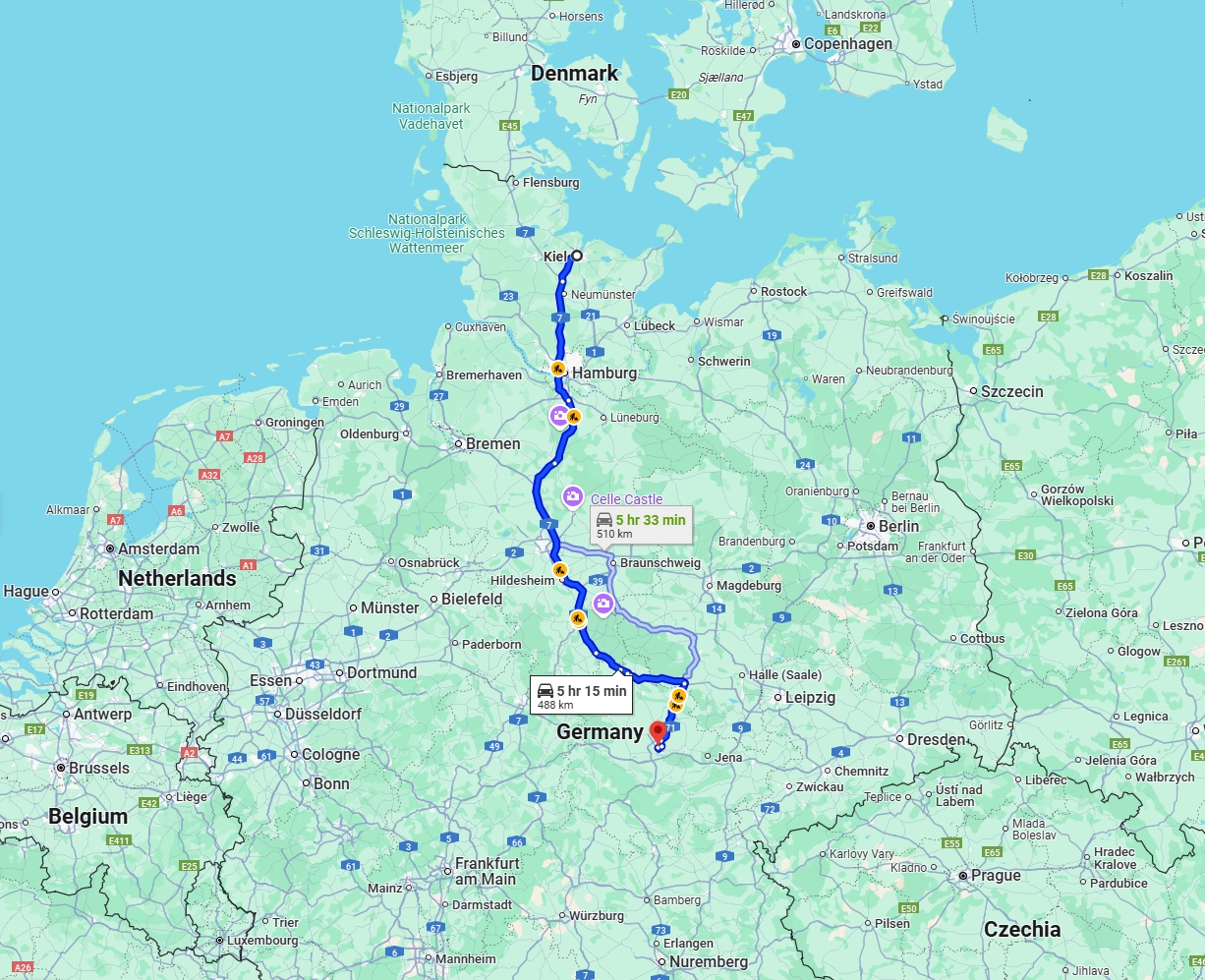 Anreise von Kiel Zu Erfurt Über via A7