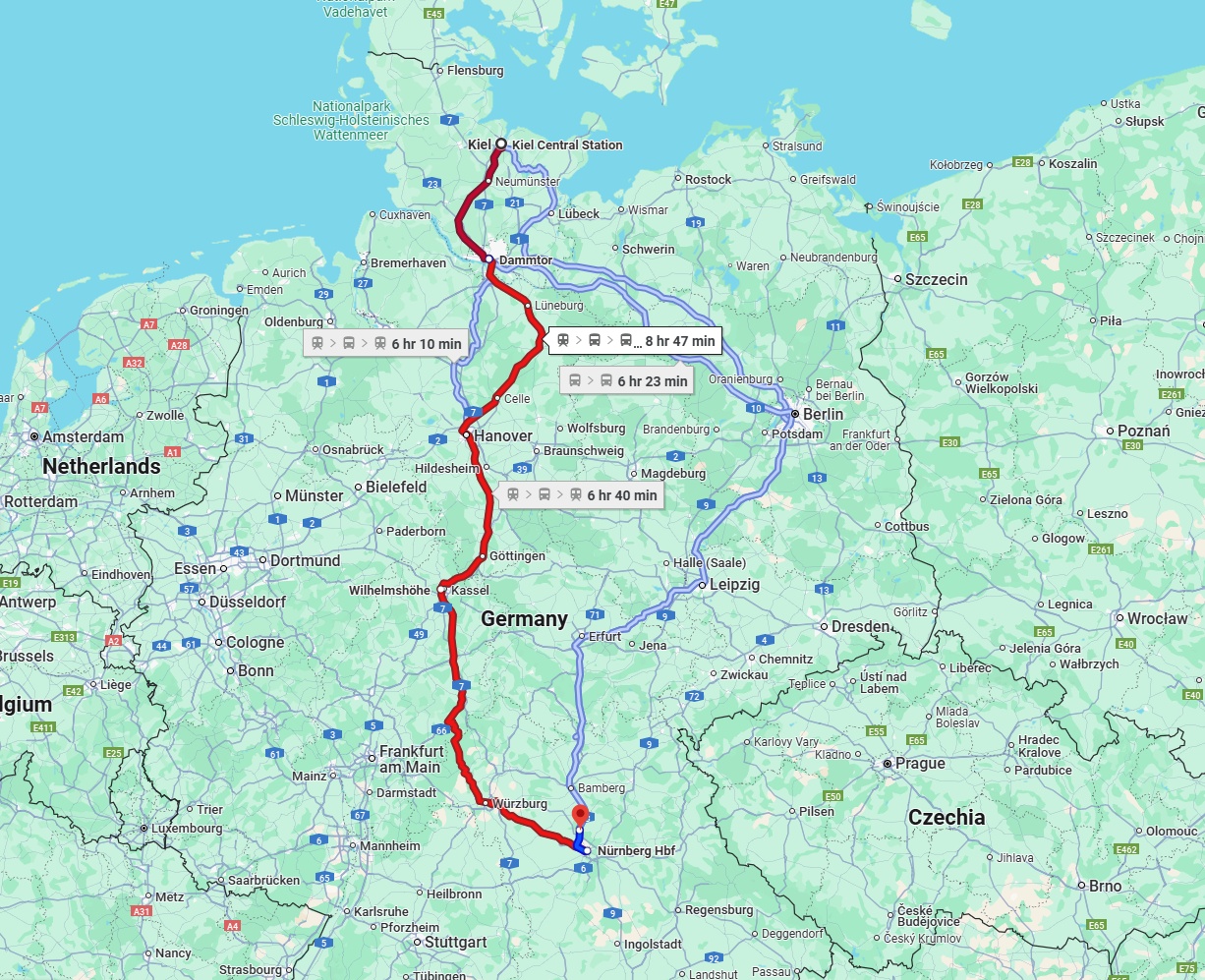Anreise von Kiel Zu Erlangen Über 