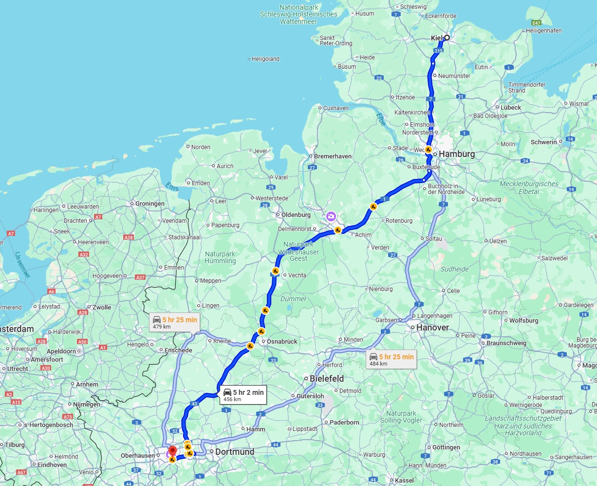 Anreise von Kiel Zu Essen Über via A1