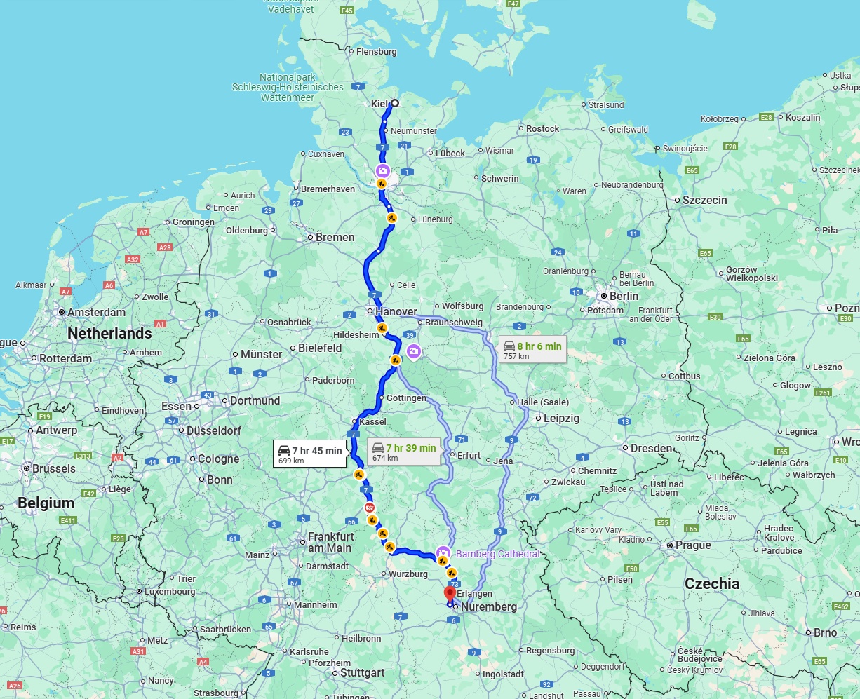 Anreise von Kiel Zu Fürth Über via A7