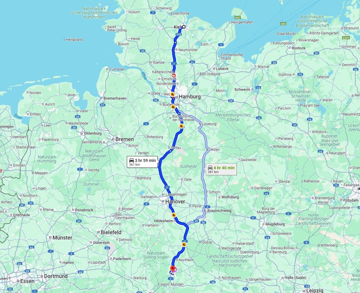 Anreise von Kiel Zu Göttingen Über via A7