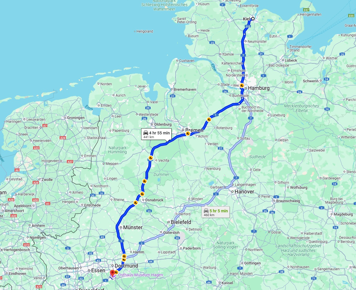 Anreise von Kiel Zu Hagen Über via A1