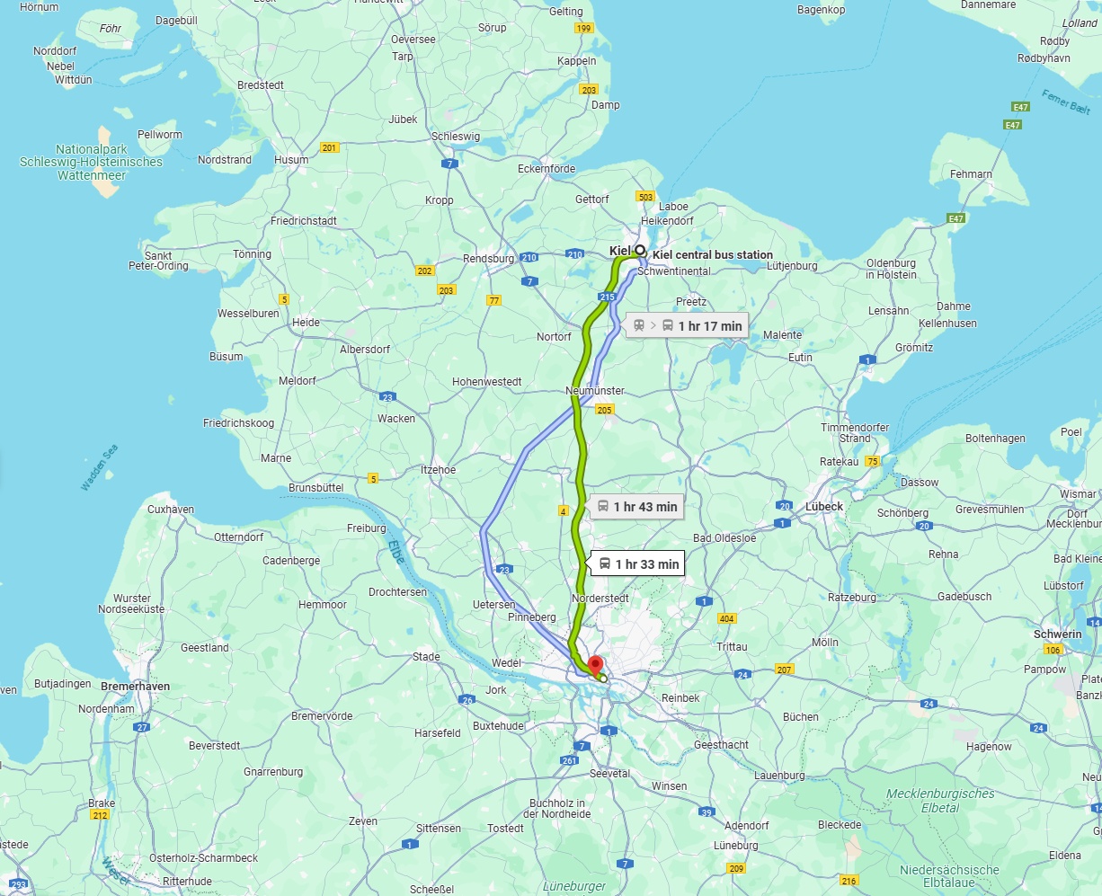 Anreise von Kiel Zu Hamburg Über 