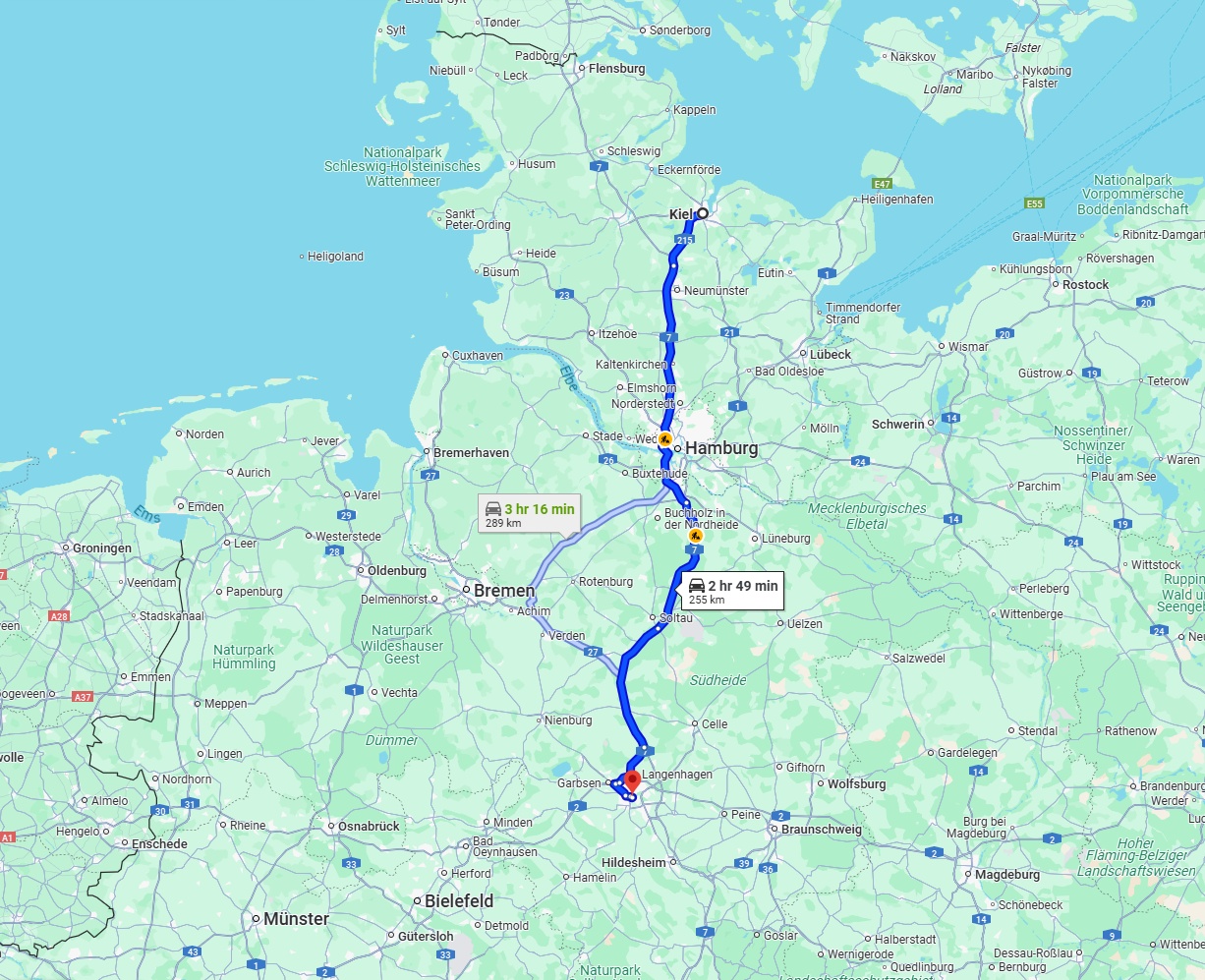 Anreise von Kiel Zu Hannover Über via A7