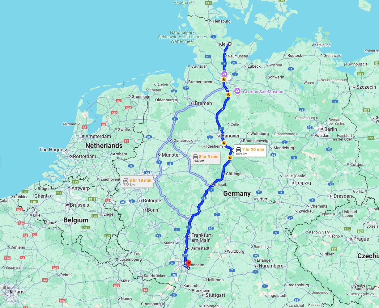 Anreise von Kiel Zu Heidelberg Über via A7