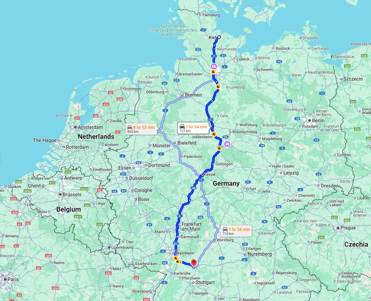 Anreise von Kiel Zu Heilbronn Über via A7