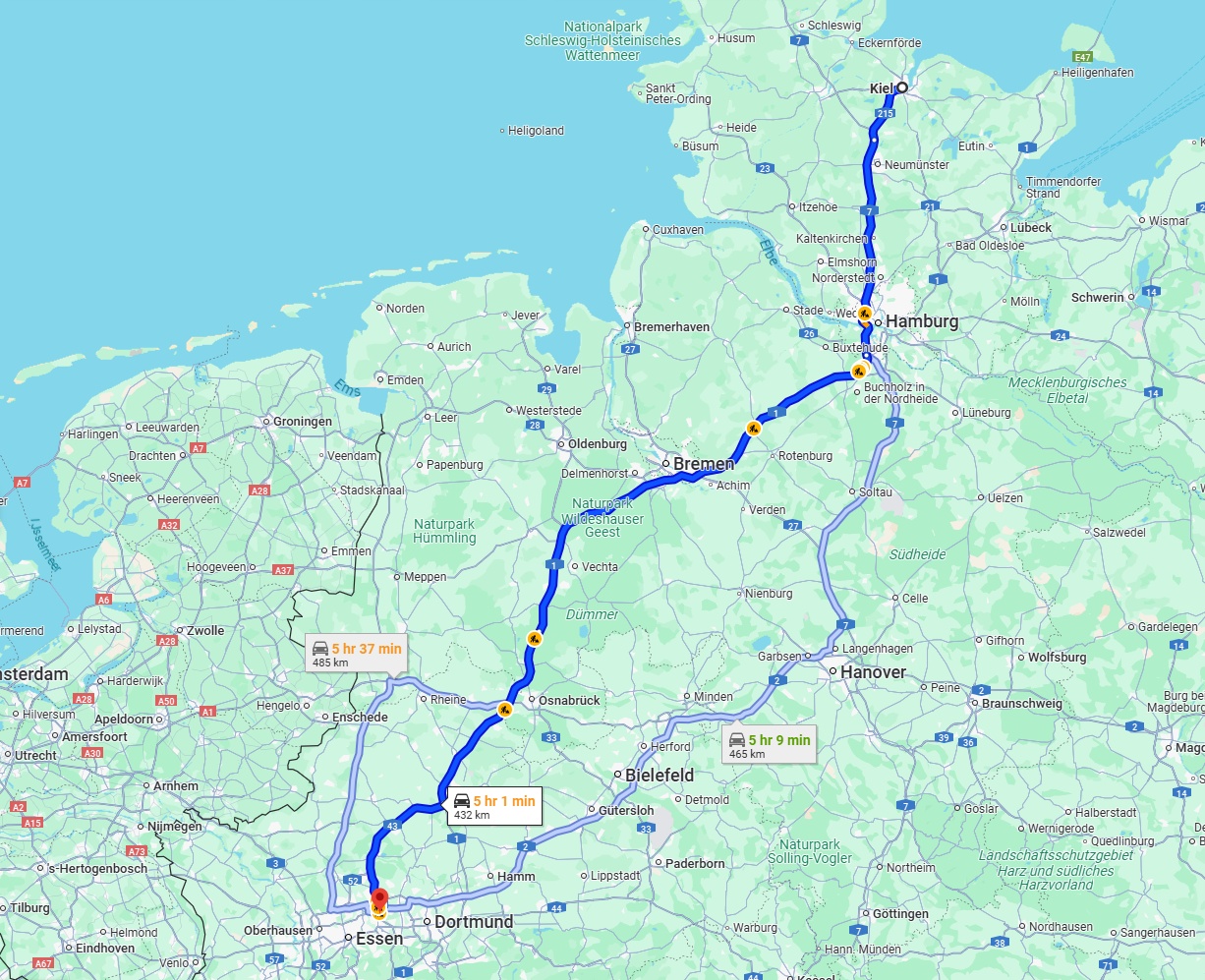 Anreise von Kiel Zu Herne Über via A1