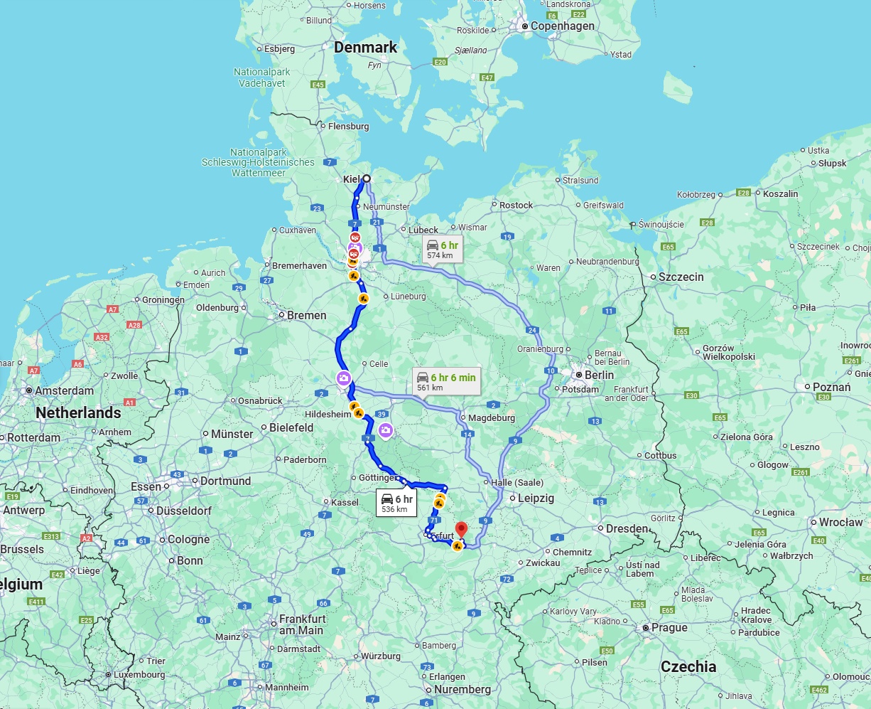 Anreise von Kiel Zu Jena Über via A7