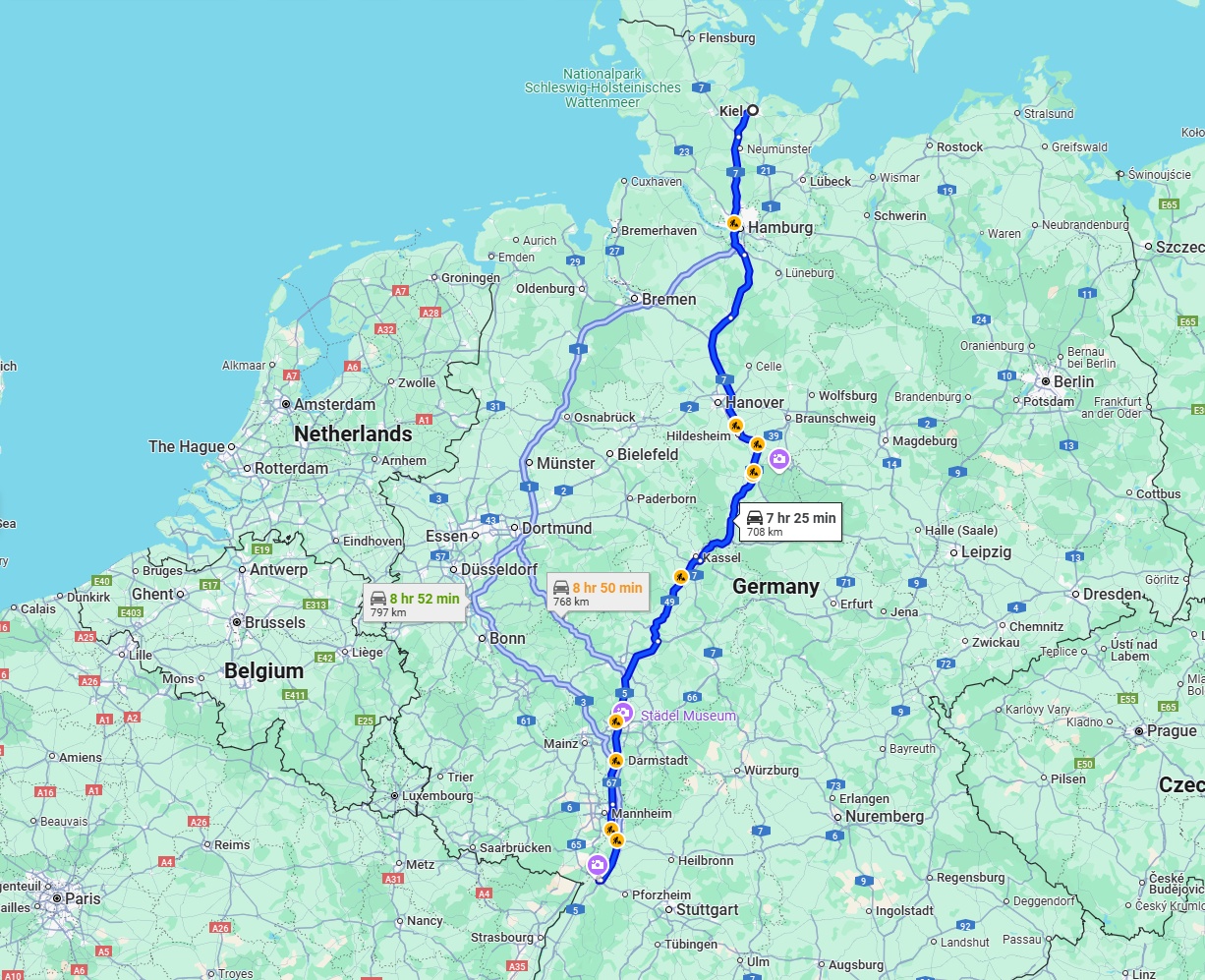 Anreise von Kiel Zu Karlsruhe Über via A7
