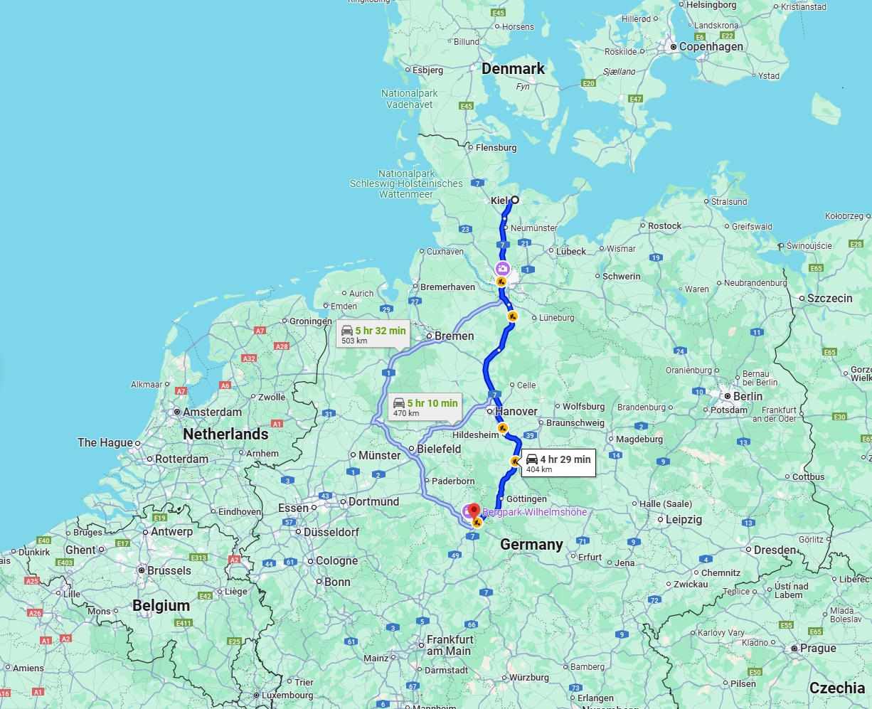 Anreise von Kiel Zu Kassel Über via A7
