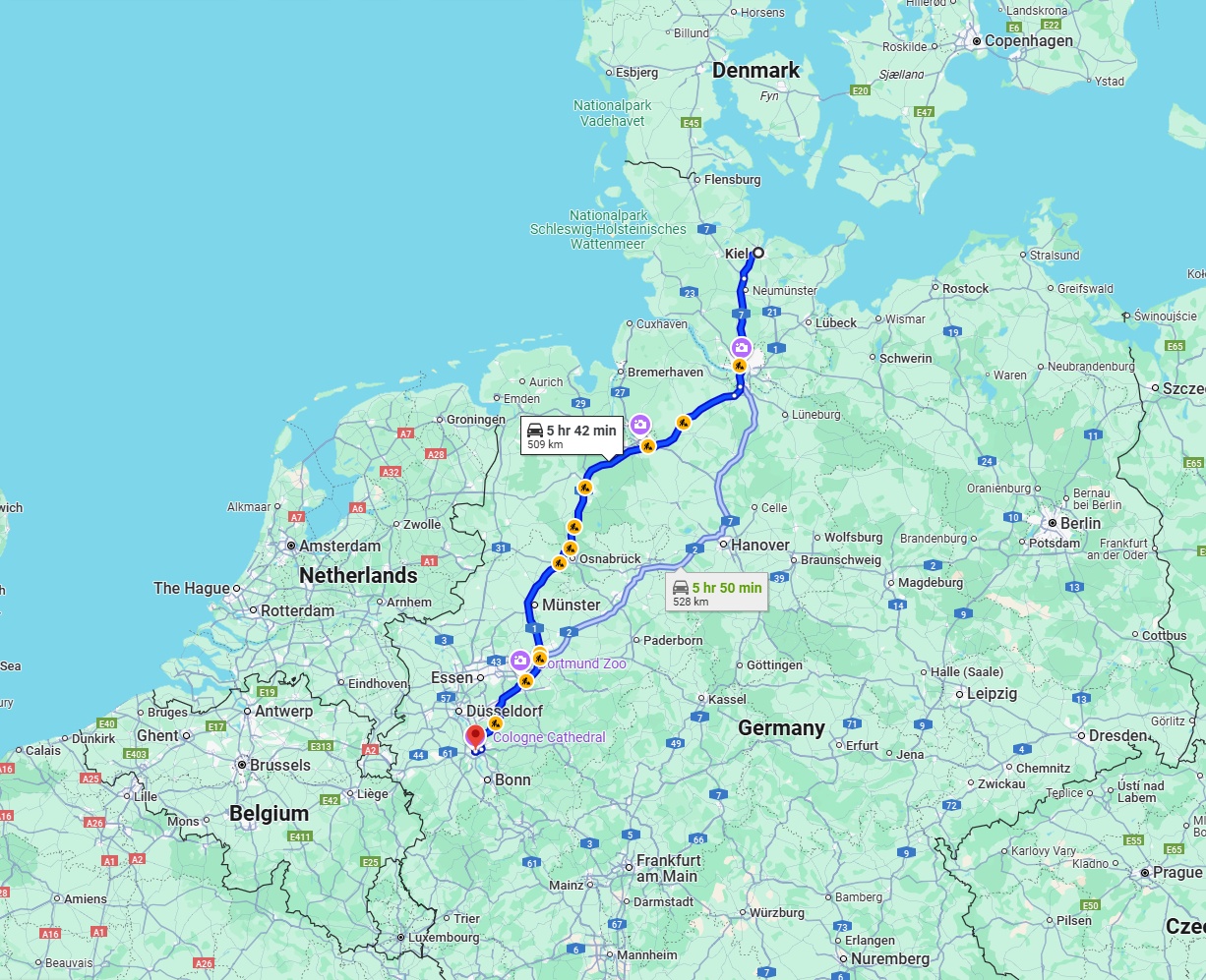 Anreise von Kiel Zu Köln Über via A1