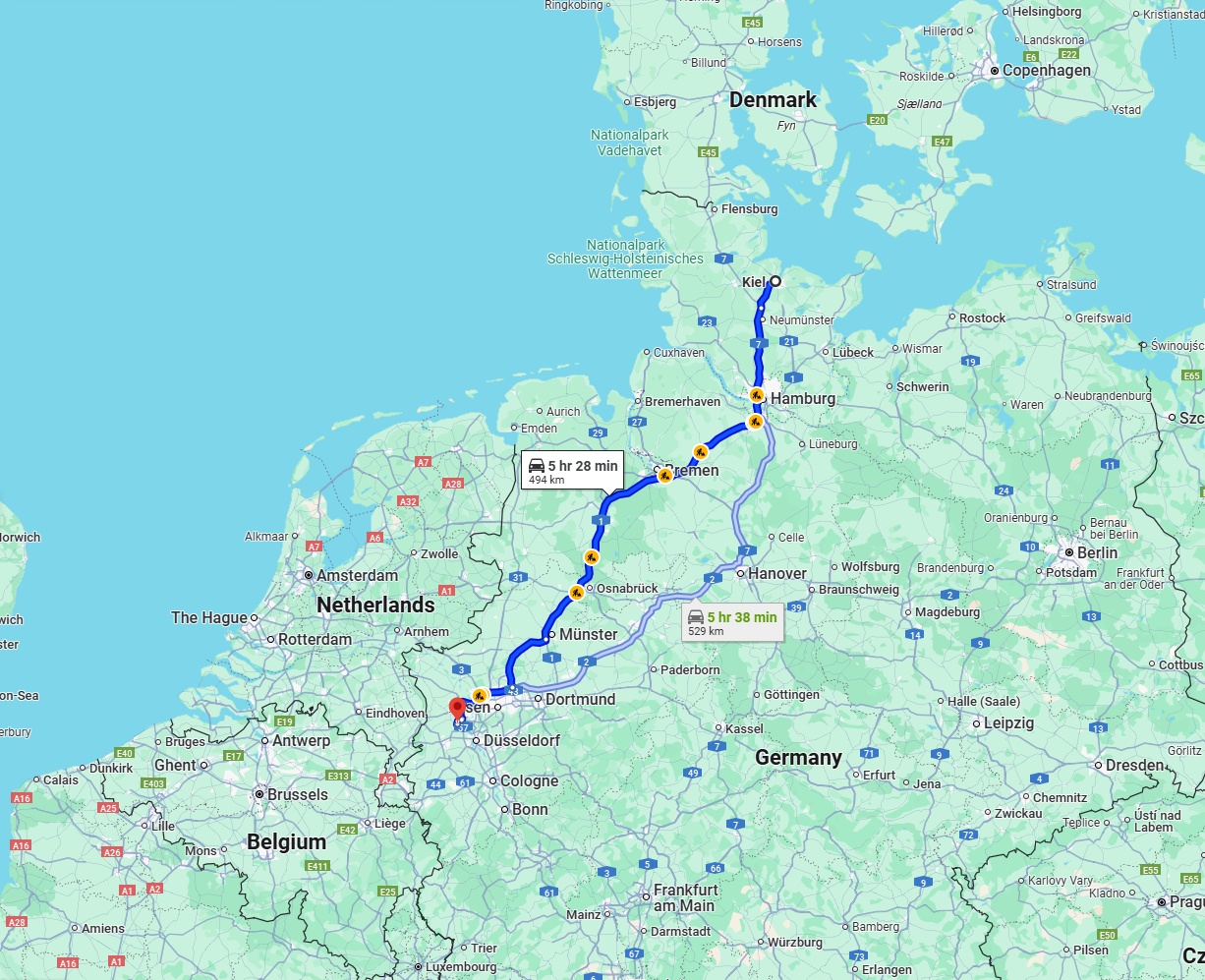 Anreise von Kiel Zu Krefeld Über via A1