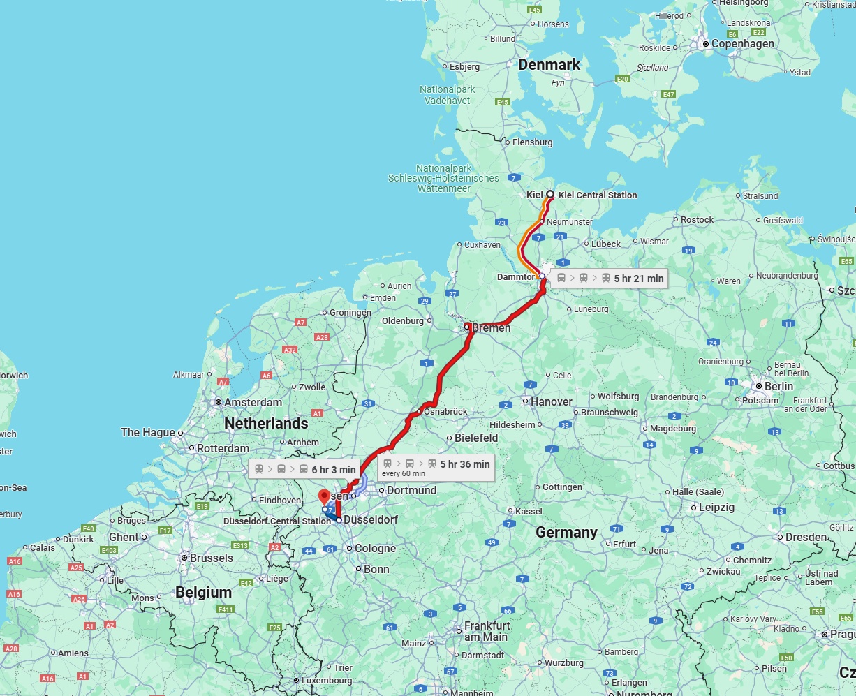 Anreise von Kiel Zu Krefeld Über 