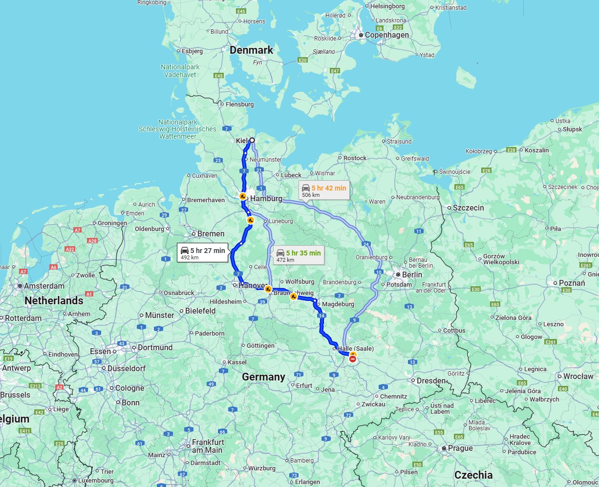 Anreise von Kiel Zu Leipzig Über via A7