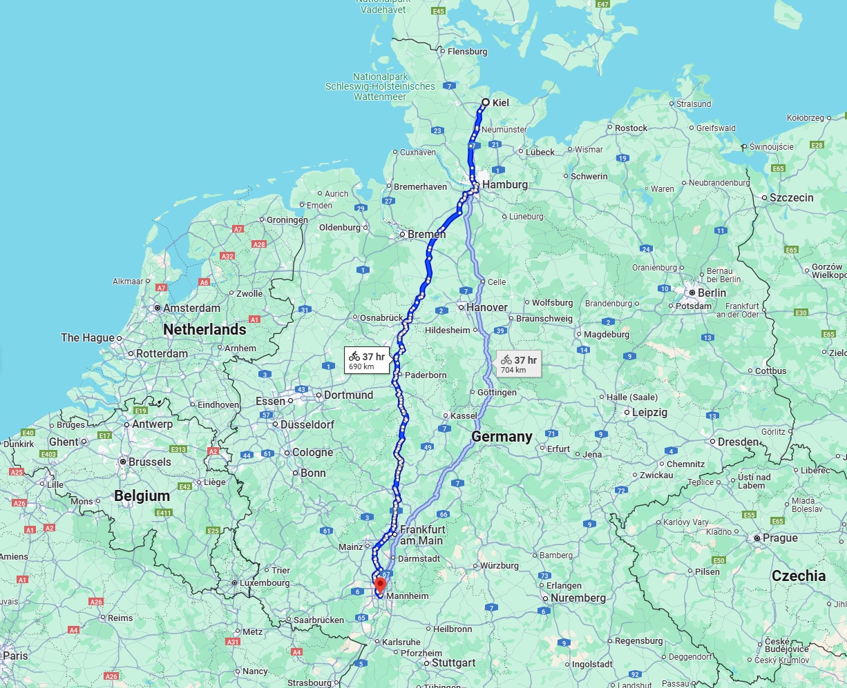 Anreise von Kiel Zu Ludwigshafen am Rhein Über 