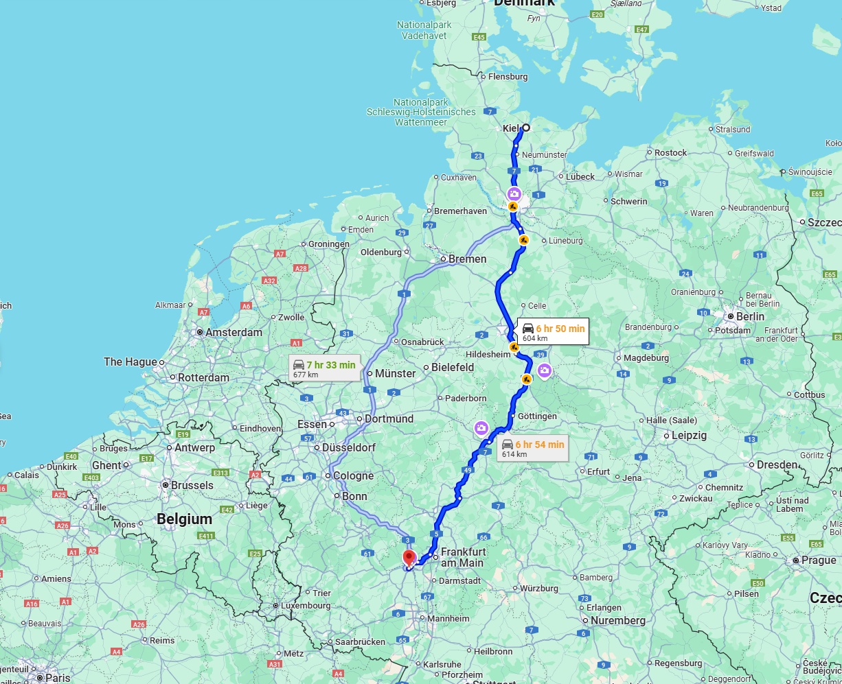 Anreise von Kiel Zu Mainz Über via A7