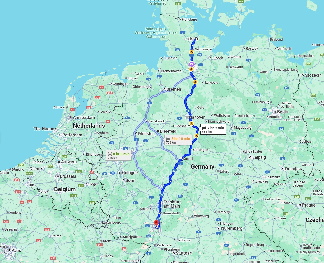 Anreise von Kiel Zu Mannheim Über via A7