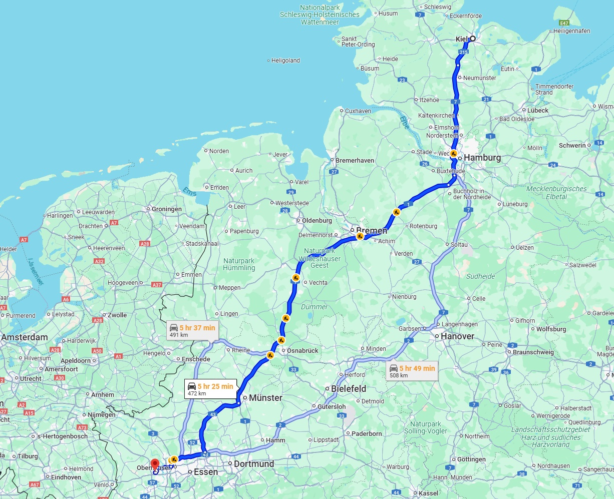 Anreise von Kiel Zu Moers Über via A1