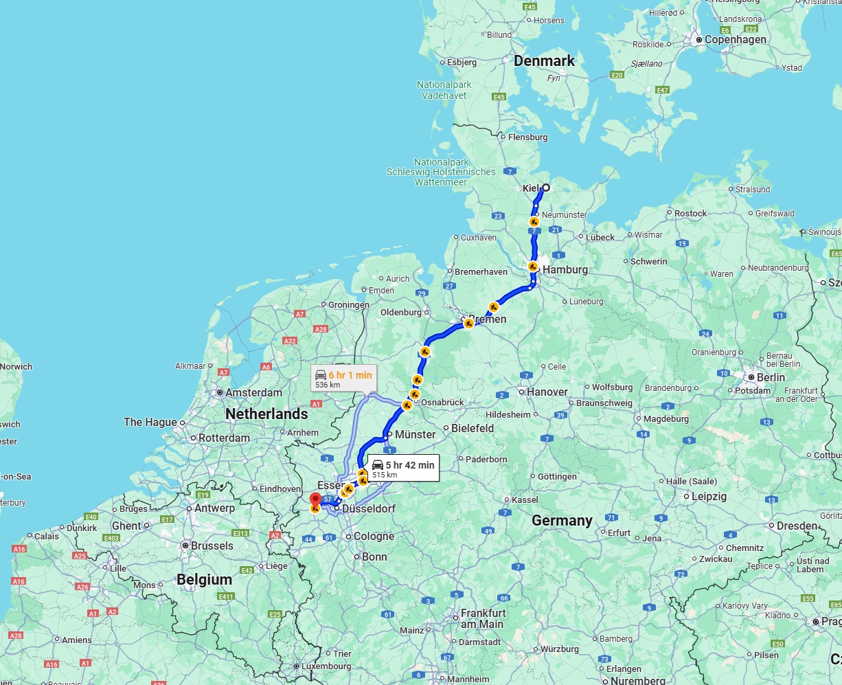 Anreise von Kiel Zu Mönchengladbach Über via A1