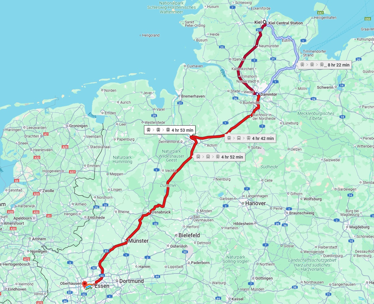 Anreise von Kiel Zu Mülheim an der Ruhr Über 