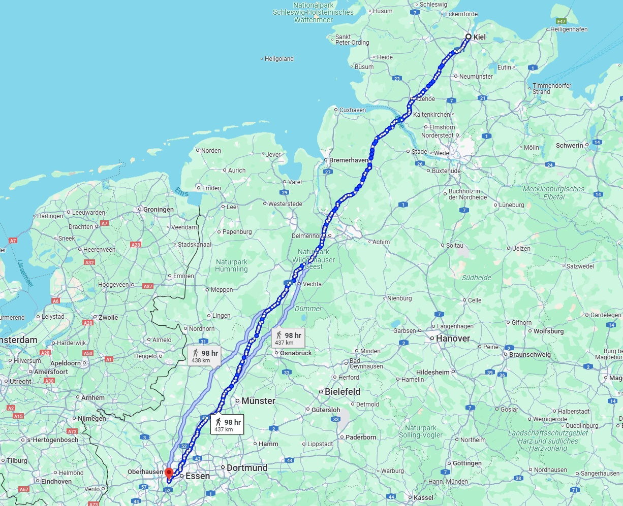 Anreise von Kiel Zu Mülheim an der Ruhr Über 