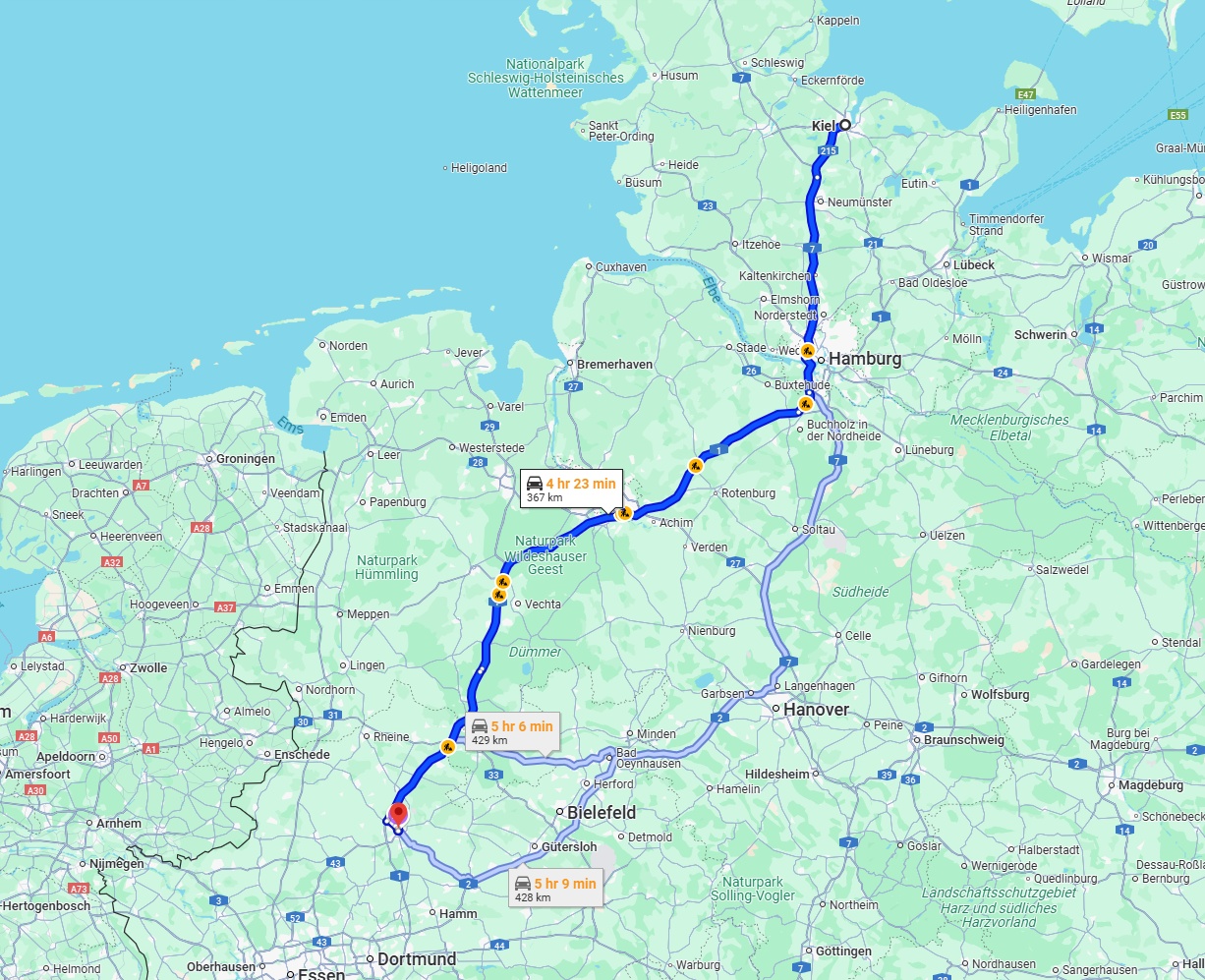 Anreise von Kiel Zu Münster Über via A1