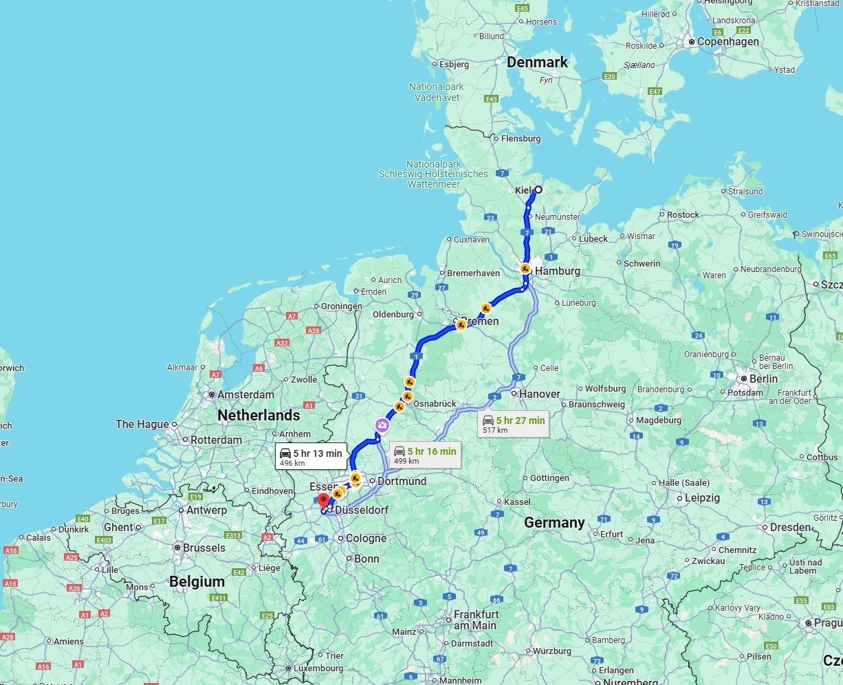 Anreise von Kiel Zu Neuss Über via A1